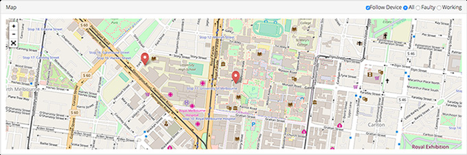 Monitor devices using dynamic maps